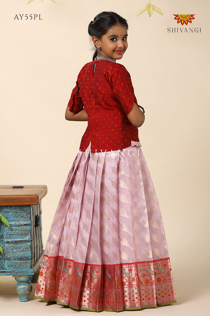 Purple Kota Wave Pattu Pavadai Diwali Collection for Girls