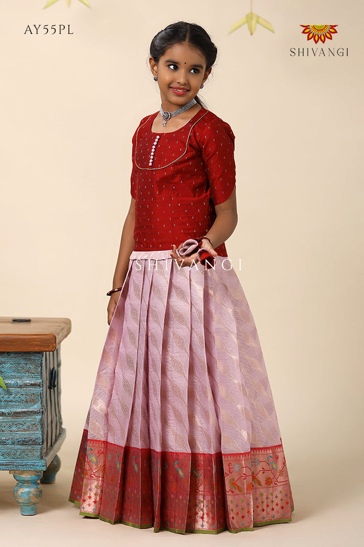 Purple Kota Wave Pattu Pavadai Diwali Collection for Girls