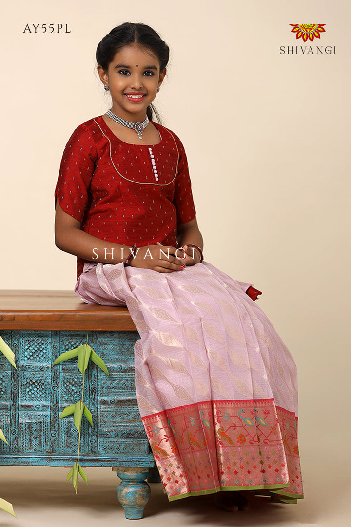 Purple Kota Wave Pattu Pavadai Diwali Collection for Girls
