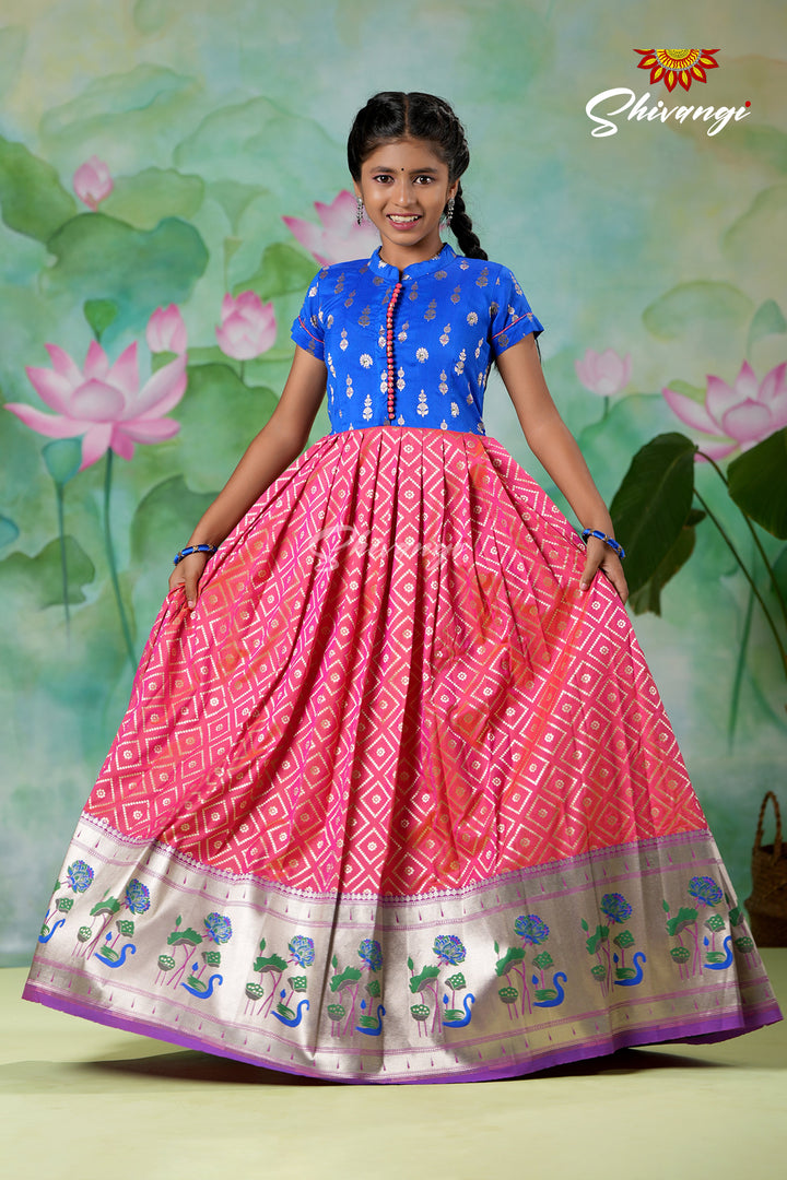 Designer Girls Peack Silk Swan Half Sleeve Satin Long Gown