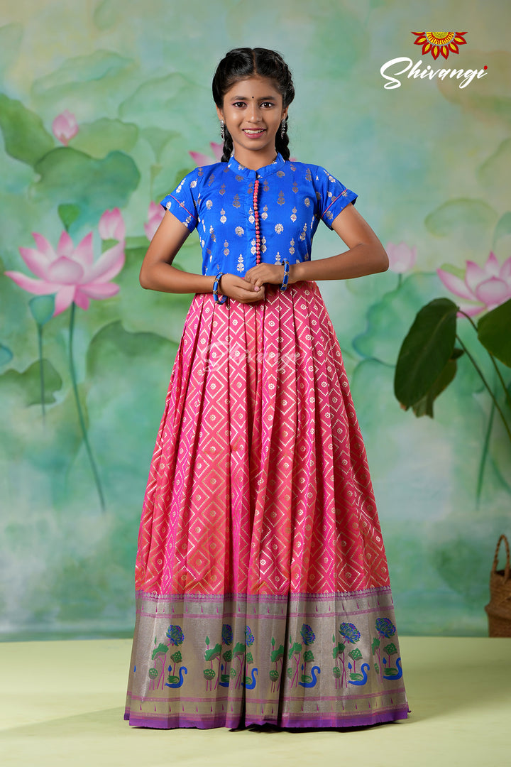 Designer Girls Peack Silk Swan Half Sleeve Satin Long Gown