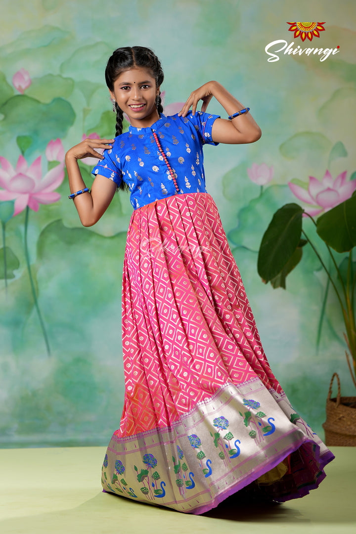 Designer Girls Peack Silk Swan Half Sleeve Satin Long Gown