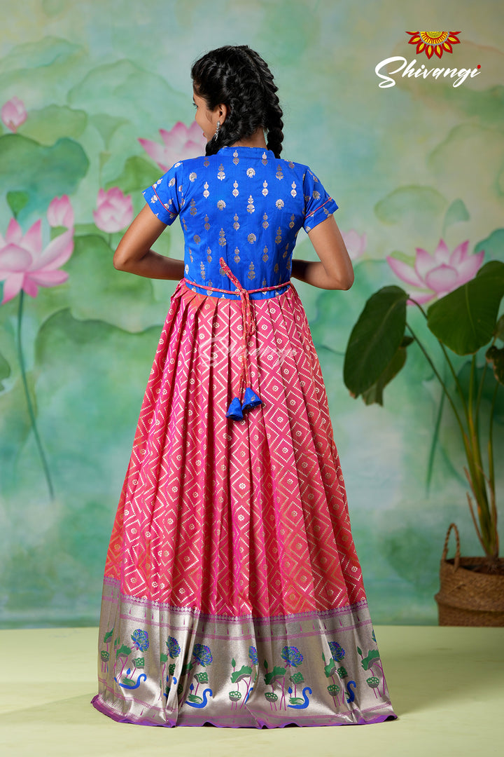 Designer Girls Peack Silk Swan Half Sleeve Satin Long Gown