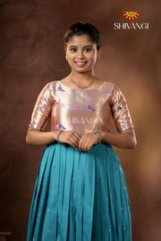 Blue Silver Oak Elbow Sleeve Long Gown For Girls