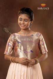 Peach Silver Oak Elbow Sleeve Long Gown For Girls