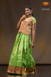 Girls Green Lotus Garden Pattu Pattupavadai 