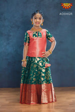 Girls Green Peace Lilly Banaras Pattu pavadai 