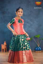 Girls Green Peace Lilly Banaras Pattu pavadai 