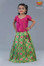 Girls Green Pink Patola Pattu pavadai 