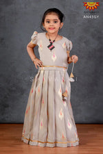 Girls Grey Hanging Mango Pattu Pavadai 