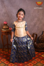 Girls Navy Blue Golden Creeper Pattu Pavadai 