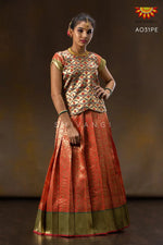 Girls Peach  Lotus Garden Pattupavadai 