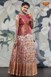 Girls Pink Floral Creeper Pattu pavadai 