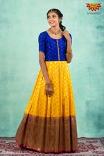 Girls Yellow Paithani Horn bill Long Gown 