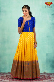 Girls Yellow Paithani Horn bill Long Gown 