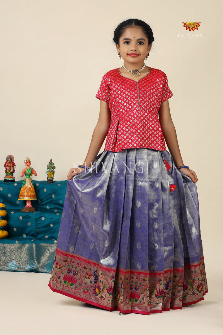 Blue Paithani Parakeet Pattu Pavadai For Girls - Festive Wear!!!