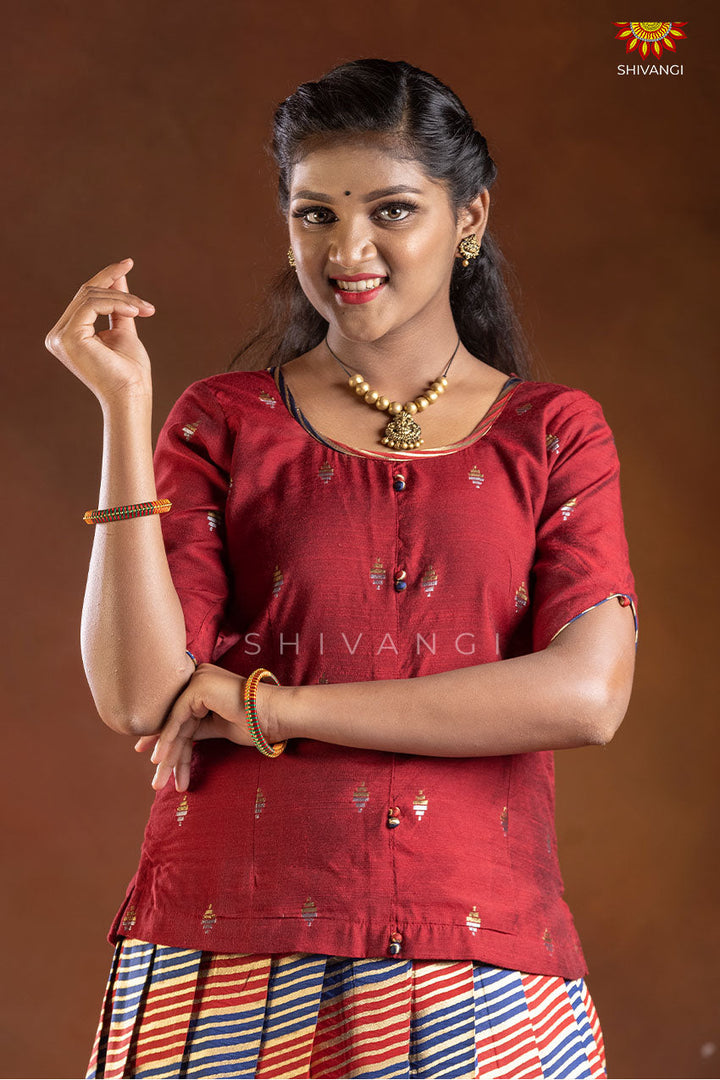 Navy Blue Girls Peacock Leheriya Pattu Pvadai