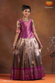 Girls Purple Silver Fire Pattu Pavadai | Langa 