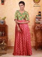 Girls Dark Pink Taffeta Spiral Long Gown 